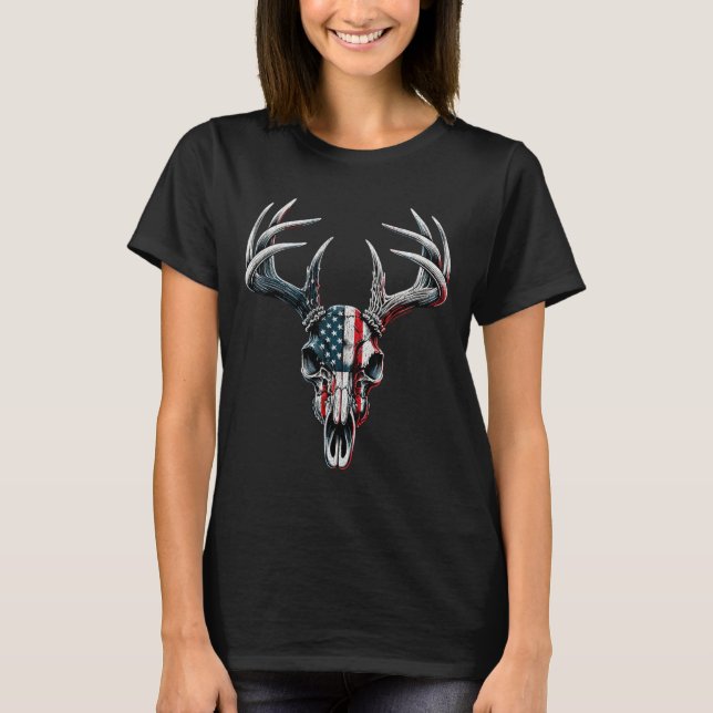Camiseta Whitetail Deer Hunting - Bandeira Americana Em Buc (Frente)