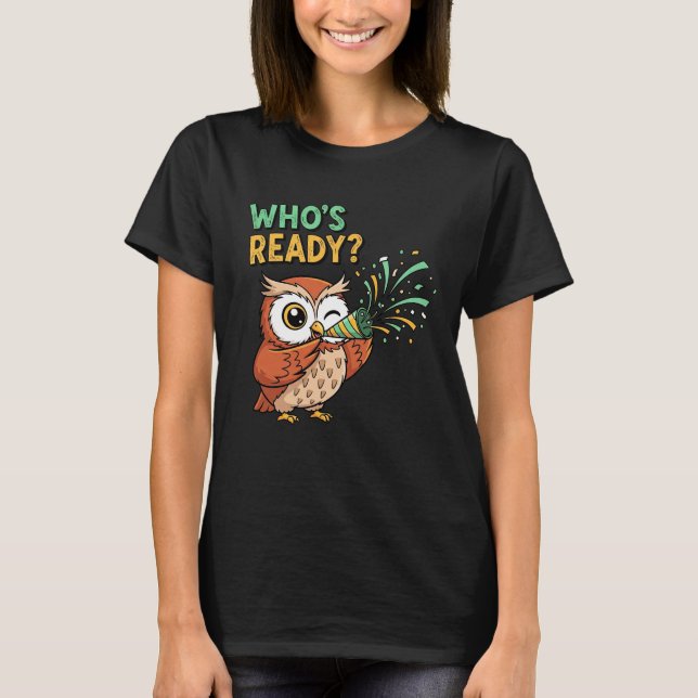 Camiseta Who’s Ready? – Party Owl Christmas Edition (Frente)