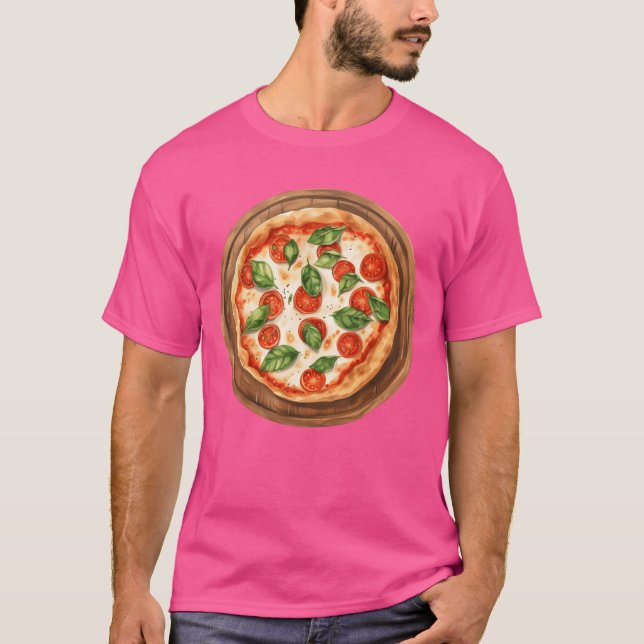 Camiseta Whole Round Pizza Margherita Served On A Wooden Bo (Frente)