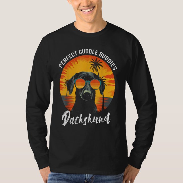 Camiseta Wiener Dog Cuddle Buddies Beach Duchshund com Sun (Frente)