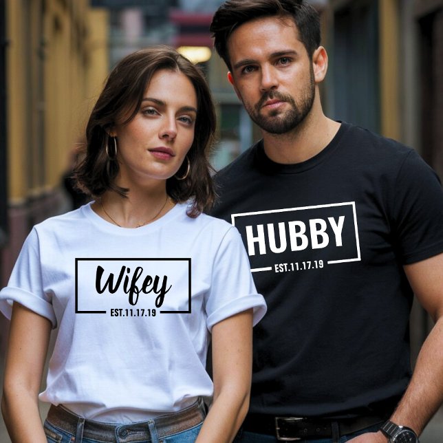 Camiseta Wifey e Hubby - Festa de casamento e lua de mel (Criador carregado)
