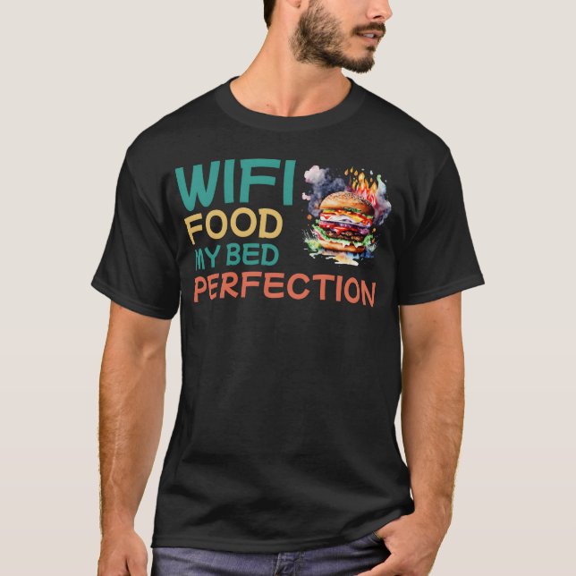 Camiseta Wifi Comida Minha Cama Perfeição menino (Frente)