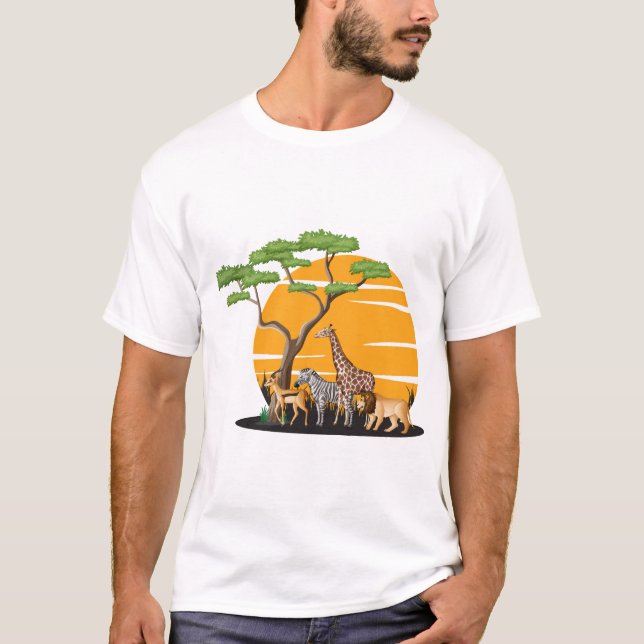 Camiseta Wild Animals Silhouette Tree Nature Art (Frente)