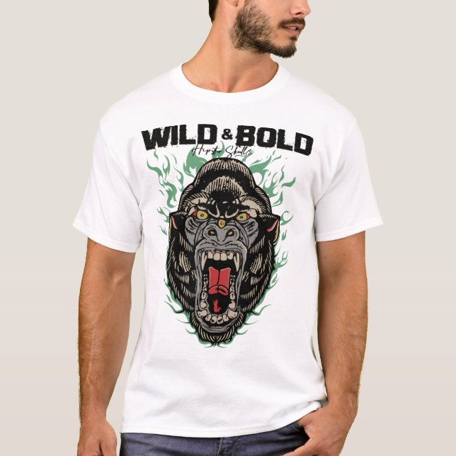 Camiseta wild bold gorille tattoo old school flamme gros si (Frente)