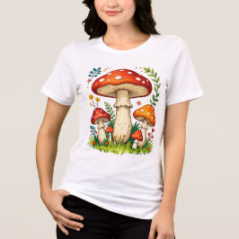 Camiseta Wild mushrooms and flowers in grass forest nature