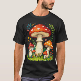 Camiseta Wild mushrooms and flowers in grass forest nature