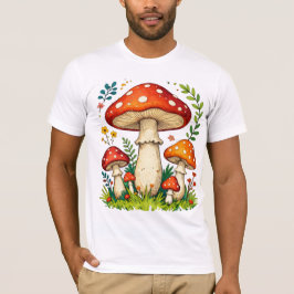Camiseta Wild mushrooms and flowers in grass forest nature