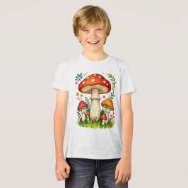Camiseta Wild mushrooms and flowers in grass forest nature