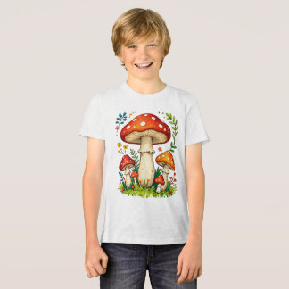 Camiseta Wild mushrooms and flowers in grass forest nature