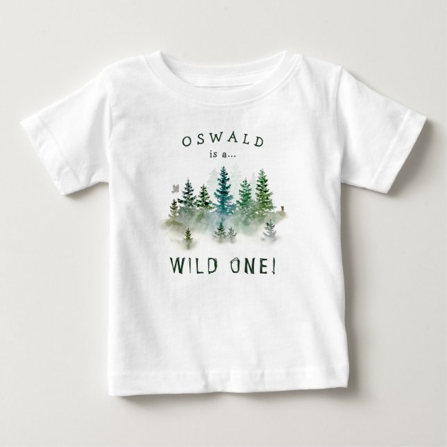 Camiseta Wild One 1st Birthday Woodland Watercolor (Frente)