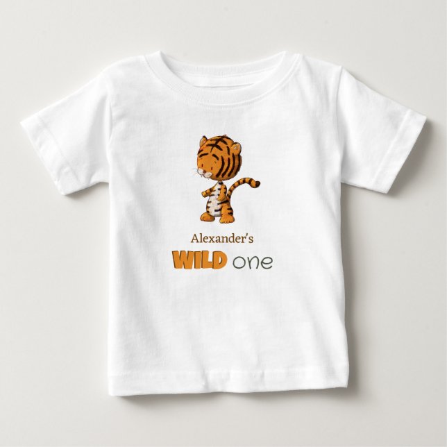 Camiseta Wild One Baby Tiger Safari Primeiro Aniversário (Frente)