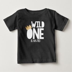 Camiseta Wild ONE Black Dourado Baby Boy Primeiro Aniversár