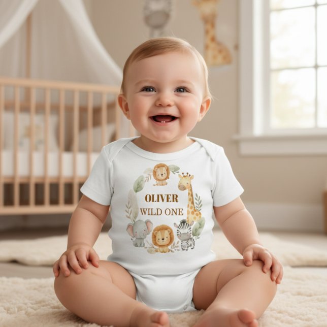 Camiseta Wild One Boy 1st Birthday Safari Baby (Criador carregado)