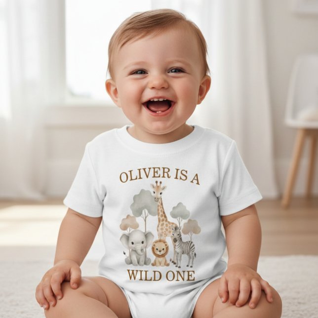 Camiseta Wild One Boy 1st Birthday Safari Baby (Criador carregado)