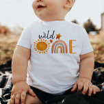 Camiseta Wild One First Birthday Rainbow and Sun Party<br><div class="desc">Arco-íris de aquarela e camiseta de festas soltas e solares</div>
