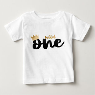 Camiseta Wild One Gold Foil Crown Boy Primeiro Aniversário