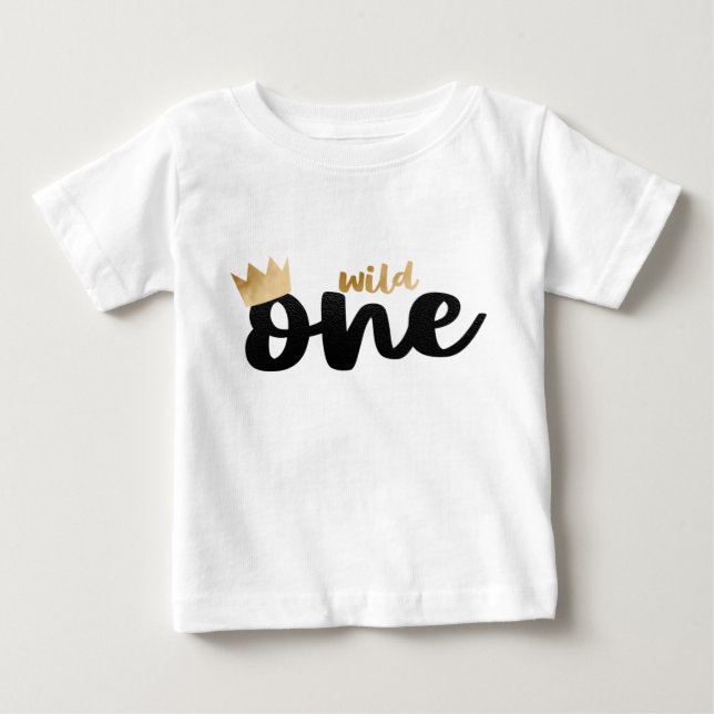 Camiseta Wild One Gold Foil Crown Boy Primeiro Aniversário (Frente)