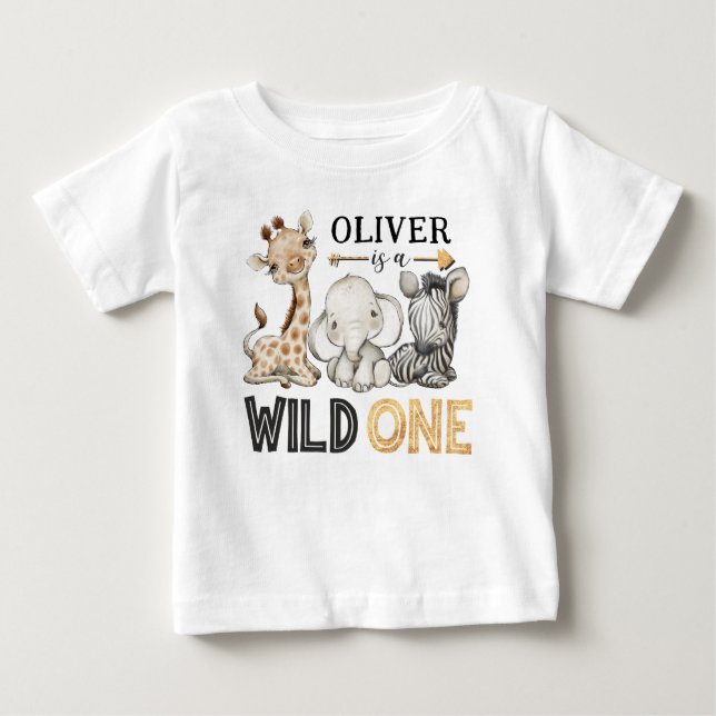Camiseta WILD ONE Safari Personalizado Primeiro Aniversário (Frente)