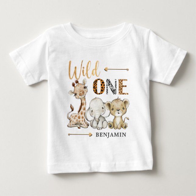 Camiseta WILD ONE Safari Personalizado Primeiro Aniversário (Frente)
