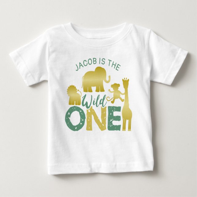 Camiseta Wild One Safari Selgle primeiro aniversario Dourad (Frente)