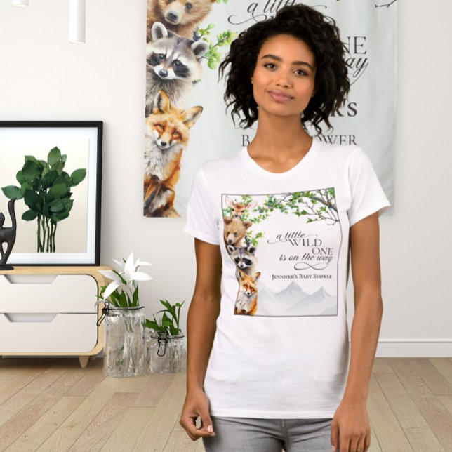 Camiseta Wild One Woodland Wildlife Baby Shower Party Shirt (Criador carregado)