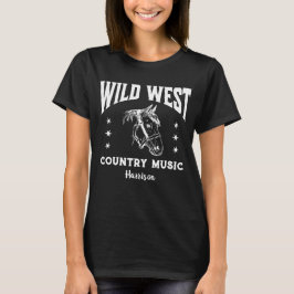Camiseta Wild West Horse Country Music Black White T Shirt