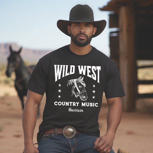 Camiseta Wild West Horse Country Music Black White T Shirt (Criador carregado)