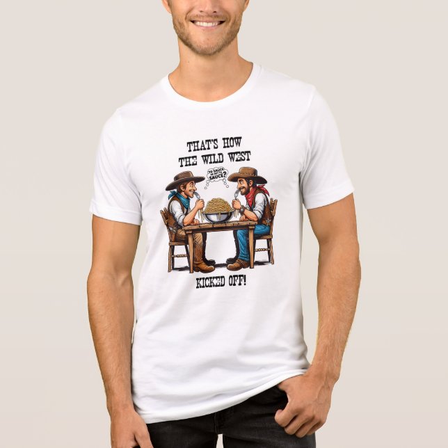 Camiseta Wild West Spaghetti Duel | Arte Comida Engraçado (Frente)