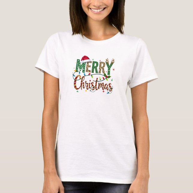 Camiseta Wild Whimsical Merry Christmas Leopard Print (Frente)