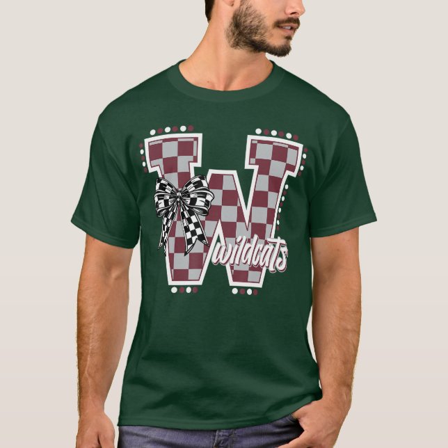 Camiseta Wildcats Checkered Maroon Wildcat Pride School Spi (Frente)