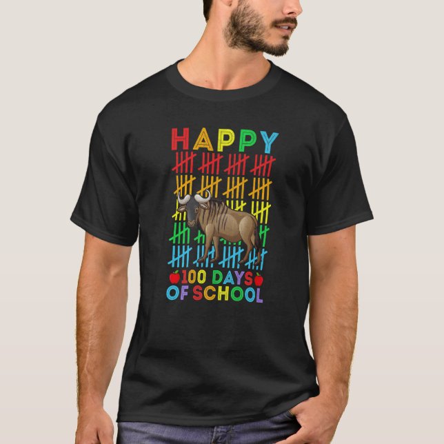 Camiseta Wildebeest Teacher Student Happy 100 Days of Schoo (Frente)