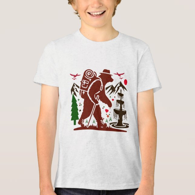 Camiseta Wilderness Caminhando com o Urso Explorador de Art (Frente)