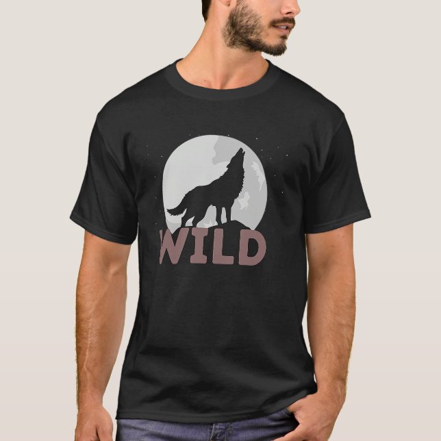 Camiseta Wilderness Wolf Nature Moon Survival Outdoor Survi (Frente)