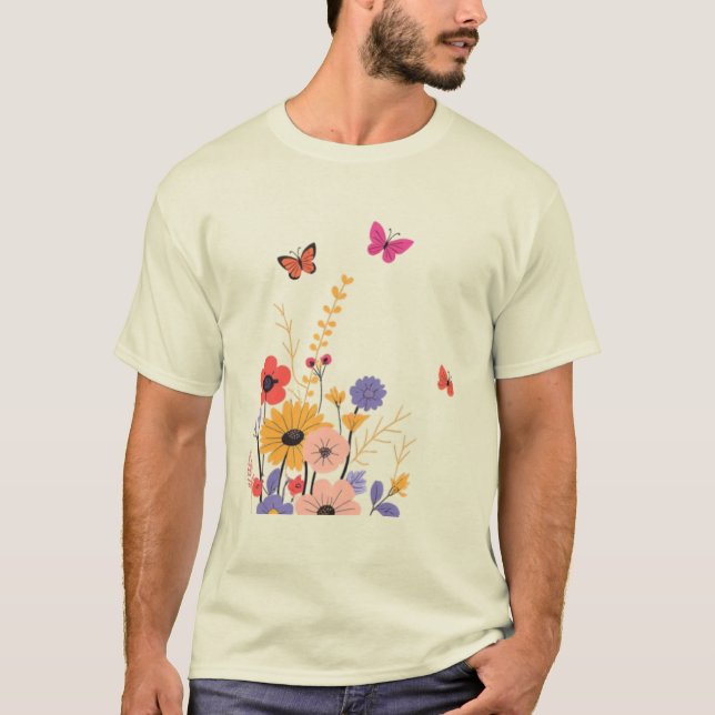 Camiseta Wildflower Garden & Butterflies Folk Art  (Frente)