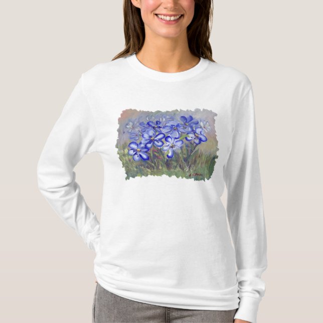 Camiseta Wildflowers azuis em uma pintura das belas artes (Frente)