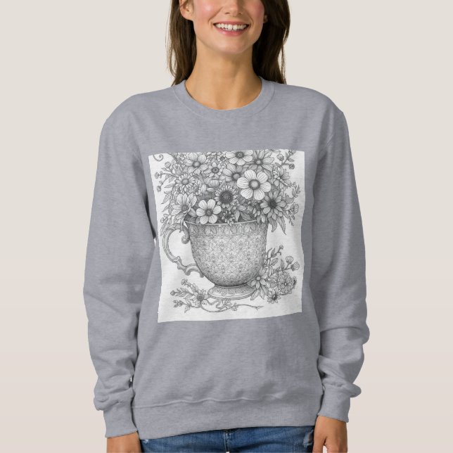 Camiseta Wildflowers in Vintage Teacup Ink Illustration Hoo (Frente)