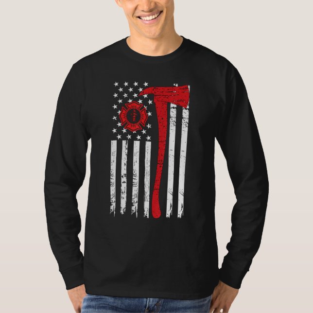 Camiseta Wildland Firefighter Ax American Flag Fireman (Frente)