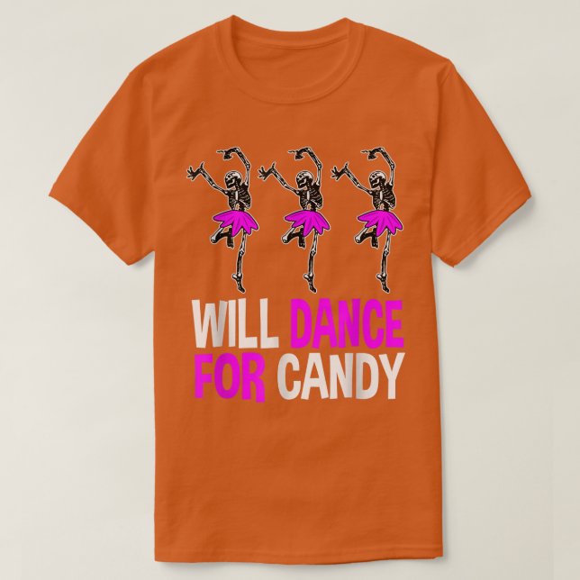 Camiseta Will Dance For Candy Dancing Skeleton Halloween Sq (Frente do Design)