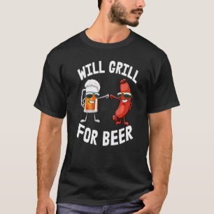 Camiseta Will Grill For Beer Women Hot Dog & Beer Foodie L
