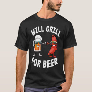 Camiseta Will Grill For Beer Women Hot Dog & Beer Foodie Lo