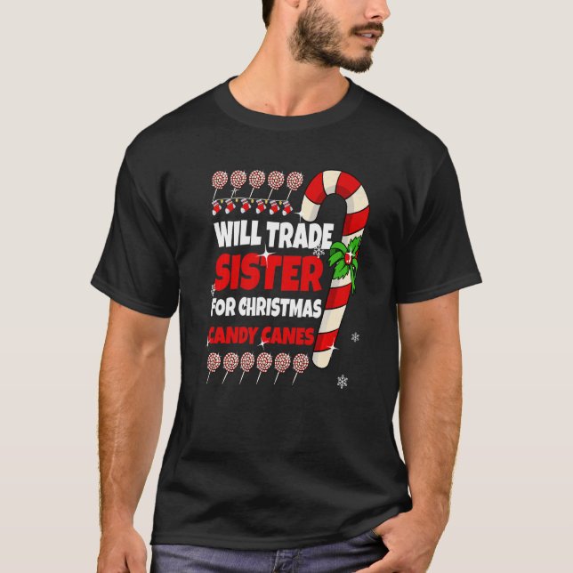 Camiseta Will Trade Sister para o Natal Candy Canes Boy Gi (Frente)