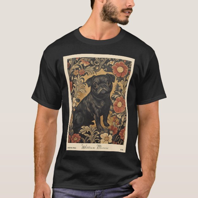Camiseta William Morris Pug Preto Floral (Frente)