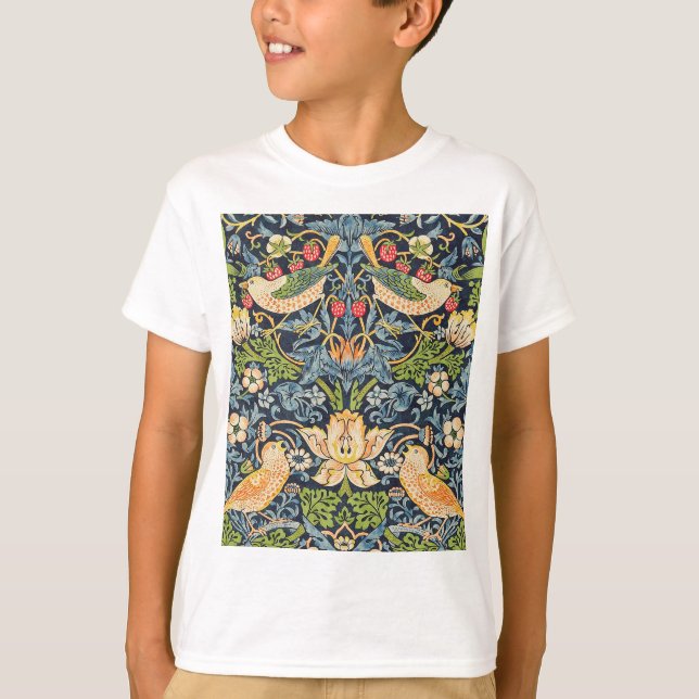 Camiseta William Morris Strawberry Thief Padrão Floral (Frente)