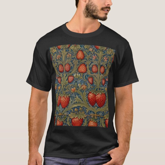 Camiseta William Morris Strawberry Thief Padrão Floral (Frente)