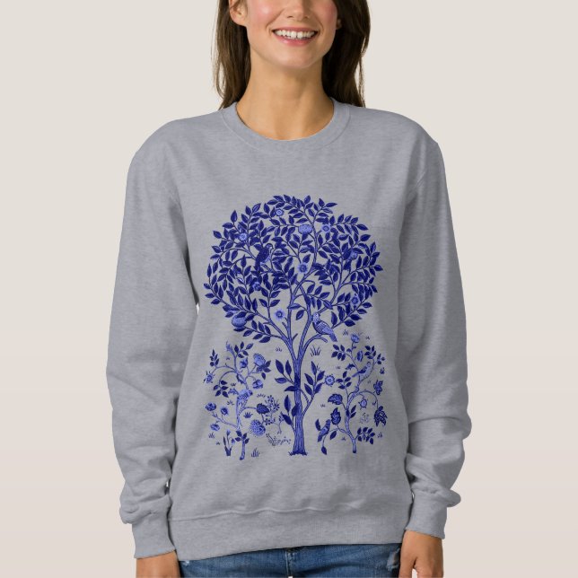 Camiseta William Morris Tree of Life, Cobalt Blue and White (Frente)