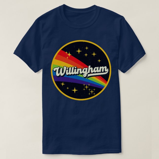 Camiseta Willingham Rainbow No Estilo De Vintagem Espacial (Frente do Design)