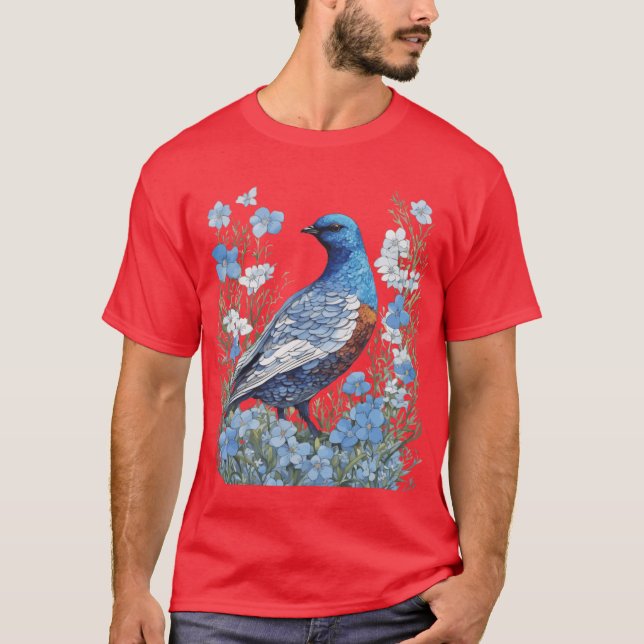 Camiseta Willow Ptarmigan Grouse And ForgetMeNots (Frente)