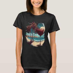 Camiseta Wine Glass Beach Palm Tress Tropical Summer Vacati