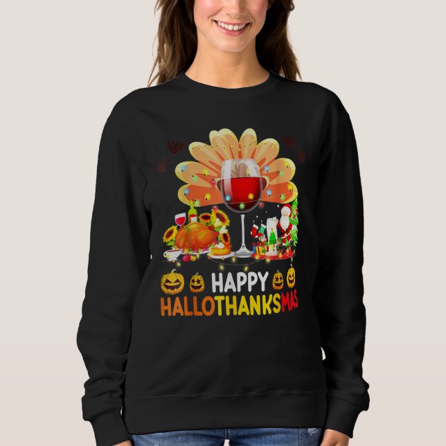 Camiseta Wine Glass Thankgiving  Happy Hallothanksmas Costu (Frente)