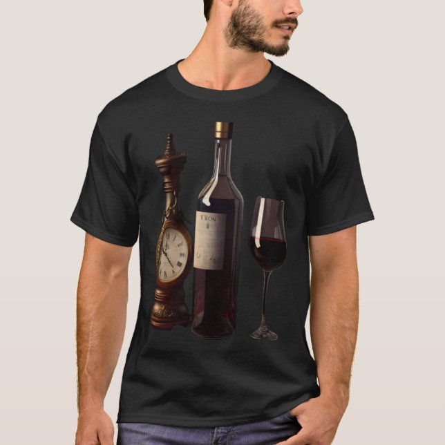 Camiseta Wine O'Clock Red Wine Glass Bottle Drinking Cockta (Frente)